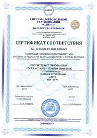 Сертификат соответствия ISO 45001:2018, дубликат на английском языке выдается по запросу.