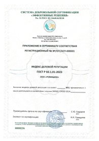 Приложение к сертификату соответствия 66.1.01-2023