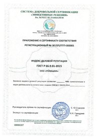 Приложение к сертификату соответствия 66.9.01-2015